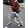imageSUUKSESS Women Oversized Cable Knit Sweater Fall Long Sleeve Crew Neck Pullover Tops 2024Dark Brown