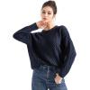 imageSUUKSESS Women Oversized Cable Knit Sweater Fall Long Sleeve Crew Neck Pullover Tops 2024Navy