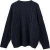 imageSUUKSESS Women Oversized Cable Knit Sweater Fall Long Sleeve Crew Neck Pullover Tops 2024Navy