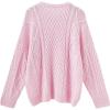 imageSUUKSESS Women Oversized Cable Knit Sweater Fall Long Sleeve Crew Neck Pullover Tops 2024Pink