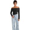 imageSUUKSESS Women Seamless Ribbed Long Sleeve Tops Boat Neck Modal Going Out Fitted ShirtBlack