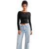imageSUUKSESS Women Seamless Ribbed Long Sleeve Tops Boat Neck Modal Going Out Fitted ShirtBlack