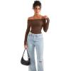 imageSUUKSESS Women Seamless Ribbed Long Sleeve Tops Boat Neck Modal Going Out Fitted ShirtBrown