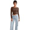imageSUUKSESS Women Seamless Ribbed Long Sleeve Tops Boat Neck Modal Going Out Fitted ShirtBrown