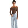 imageSUUKSESS Women Seamless Ribbed Long Sleeve Tops Boat Neck Modal Going Out Fitted ShirtBrown