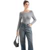imageSUUKSESS Women Seamless Ribbed Long Sleeve Tops Boat Neck Modal Going Out Fitted ShirtGrey
