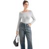 imageSUUKSESS Women Seamless Ribbed Long Sleeve Tops Boat Neck Modal Going Out Fitted ShirtLight Gray