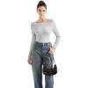 imageSUUKSESS Women Seamless Ribbed Long Sleeve Tops Boat Neck Modal Going Out Fitted ShirtLight Gray