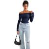 imageSUUKSESS Women Seamless Ribbed Long Sleeve Tops Boat Neck Modal Going Out Fitted ShirtNavy Blue