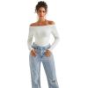 imageSUUKSESS Women Seamless Ribbed Long Sleeve Tops Boat Neck Modal Going Out Fitted ShirtWhite