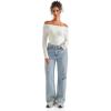 imageSUUKSESS Women Seamless Ribbed Long Sleeve Tops Boat Neck Modal Going Out Fitted ShirtWhite