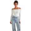 imageSUUKSESS Women Seamless Ribbed Long Sleeve Tops Boat Neck Modal Going Out Fitted ShirtWhite