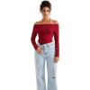 imageSUUKSESS Women Seamless Ribbed Long Sleeve Tops Boat Neck Modal Going Out Fitted ShirtWine Red