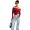 imageSUUKSESS Women Seamless Ribbed Long Sleeve Tops Boat Neck Modal Going Out Fitted ShirtWine Red