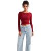 imageSUUKSESS Women Seamless Ribbed Long Sleeve Tops Boat Neck Modal Going Out Fitted ShirtWine Red