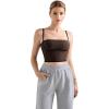 imageSUUKSESS Women Square Neck Longline Sports Bra Padded Basic Workout Cami Tank TopDark Brown