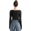 imageSUUKSESS Women Square Neck Ribbed Long Sleeve Shirts Lace Trim Y2k Crop TopBlack