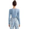 imageSUUKSESS Women Square Neck Ribbed Long Sleeve Shirts Lace Trim Y2k Crop TopBlue