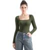 imageSUUKSESS Women Square Neck Ribbed Long Sleeve Shirts Lace Trim Y2k Crop TopGreen