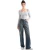 imageSUUKSESS Women Square Neck Ribbed Long Sleeve Shirts Lace Trim Y2k Crop TopGrey