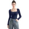imageSUUKSESS Women Square Neck Ribbed Long Sleeve Shirts Lace Trim Y2k Crop TopNavy Blue