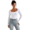 imageSUUKSESS Women Square Neck Ribbed Long Sleeve Shirts Lace Trim Y2k Crop TopWhite