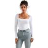 imageSUUKSESS Women Square Neck Ribbed Long Sleeve Shirts Lace Trim Y2k Crop TopWhite