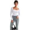 imageSUUKSESS Women Square Neck Ribbed Long Sleeve Shirts Lace Trim Y2k Crop TopWhite