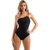 imageSUUKSESS Women Tummy Control One Piece Swimsuit Mesh One Shoulder Bathing Suit69 Black