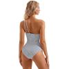 imageSUUKSESS Women Tummy Control One Piece Swimsuit Mesh One Shoulder Bathing Suit69 Navy Blue Striped