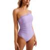 imageSUUKSESS Women Tummy Control One Piece Swimsuit Mesh One Shoulder Bathing Suit69 Purple