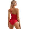 imageSUUKSESS Women Tummy Control One Piece Swimsuit Mesh One Shoulder Bathing Suit69 Red