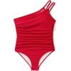 imageSUUKSESS Women Tummy Control One Piece Swimsuit Mesh One Shoulder Bathing Suit69 Red