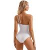 imageSUUKSESS Women Tummy Control One Piece Swimsuit Mesh One Shoulder Bathing Suit69 White