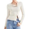 imageSUUKSESS Women Button Down Ribbed Tops Long Sleeve Going Out Fitted Modal ShirtCream White