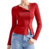 imageSUUKSESS Women Button Down Ribbed Tops Long Sleeve Going Out Fitted Modal ShirtRed