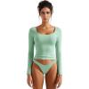 imageSUUKSESS Women Double Lined Fitted Basic T Shirts Scoop Neck Long Sleeve Crop TopAqua