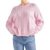 imageSUUKSESS Women Oversized Cable Knit Sweater Fall Long Sleeve Crew Neck Pullover Tops 2024Pink