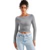 imageSUUKSESS Women Seamless Ribbed Long Sleeve Tops Boat Neck Modal Going Out Fitted ShirtGrey
