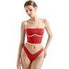 imageSUUKSESS Women Square Neck Longline Sports Bra Padded Basic Workout Cami Tank TopRed