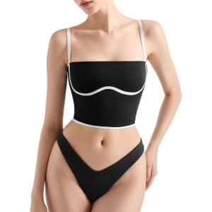 imageSUUKSESS Women Square Neck Longline Sports Bra Padded Basic Workout Cami Tank TopBlack