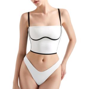 imageSUUKSESS Women Square Neck Longline Sports Bra Padded Basic Workout Cami Tank TopWhite