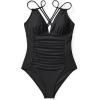 imageSUUKSESS Women One Piece Swimsuit Tummy Control V Neck Crisscross Back Bathing Suit67 Black