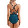 imageSUUKSESS Women One Piece Swimsuit Tummy Control V Neck Crisscross Back Bathing Suit67 Peacock Blue