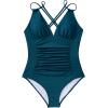 imageSUUKSESS Women One Piece Swimsuit Tummy Control V Neck Crisscross Back Bathing Suit67 Peacock Blue