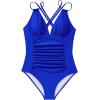 imageSUUKSESS Women One Piece Swimsuit Tummy Control V Neck Crisscross Back Bathing Suit67 Royal Blue