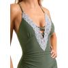 imageSUUKSESS Women Sexy Lace V Neck One Piece Swimsuit Tummy Control Bathing Suit64 Army Green