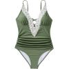 imageSUUKSESS Women Sexy Lace V Neck One Piece Swimsuit Tummy Control Bathing Suit64 Army Green