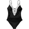 imageSUUKSESS Women Sexy Lace V Neck One Piece Swimsuit Tummy Control Bathing Suit64 Black