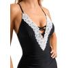 imageSUUKSESS Women Sexy Lace V Neck One Piece Swimsuit Tummy Control Bathing Suit64 Black